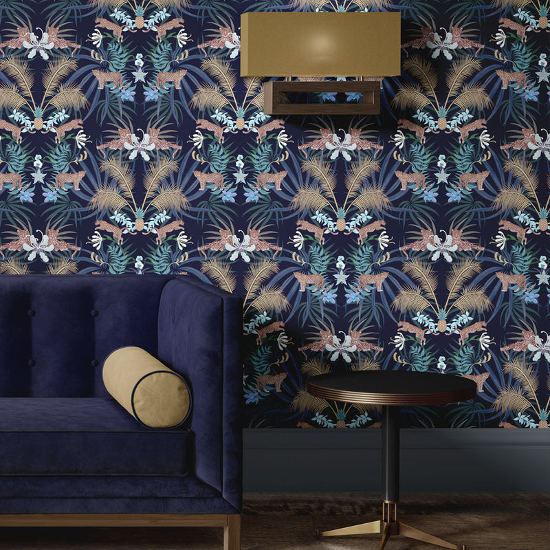 Navy Wallpaper For Living Room by Designer Becca Who