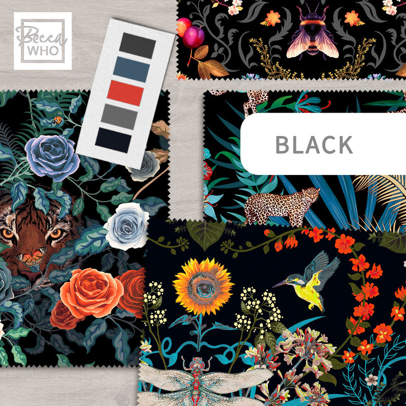 Black Fabrics for Interiors, Upholstery, Curtains & Soft Furnishings by Designer, Becca Who