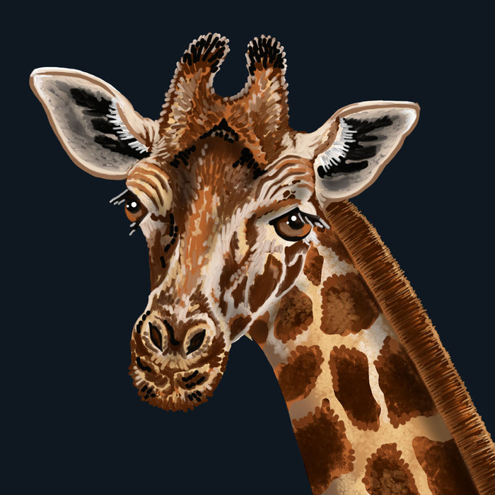 Giraffe Wild Blooms in Navy Blue | Wall Art Print