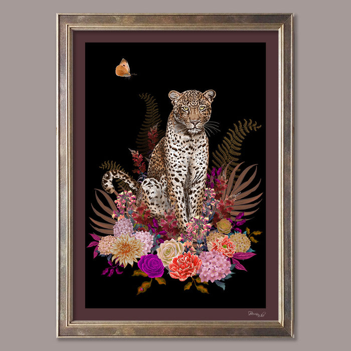 Black & Pink Leopard Floral Wall Art Print by Designer, Becca Who