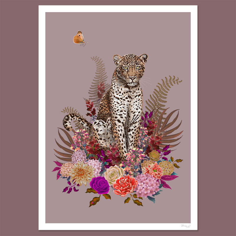 Leopard Floral Unframed Wall Art Print in Dusky Pink by Designer, Becca Who