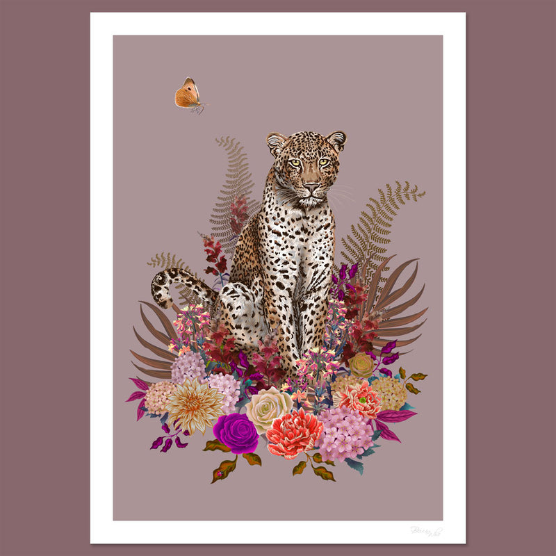 Leopard Floral Unframed Wall Art Print in Dusky Pinks by Designer, Becca Who