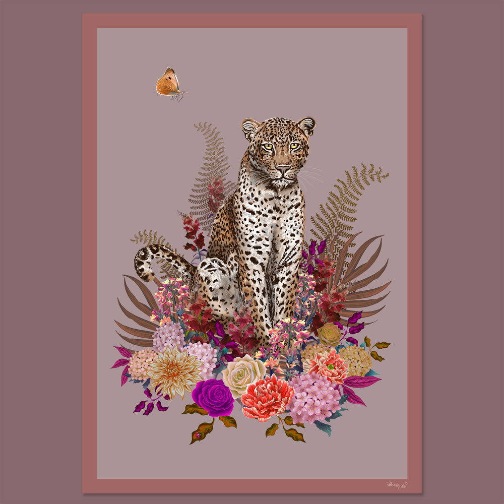 Painterly Leopard Floral Unframed Wall Art Print in Dusky Pink by Designer, Becca Who
