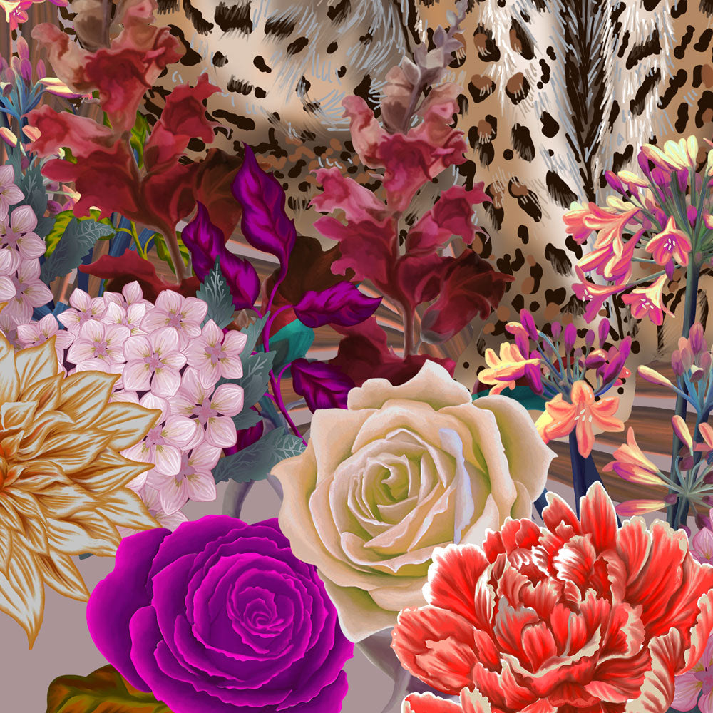Artwork Details from Leopard Floral Wall Art Print in Dusky Pink by Designer, Becca Who