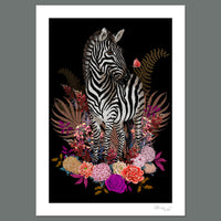 Zebra Wild Blooms in Pinks & Black | Wall Art Print