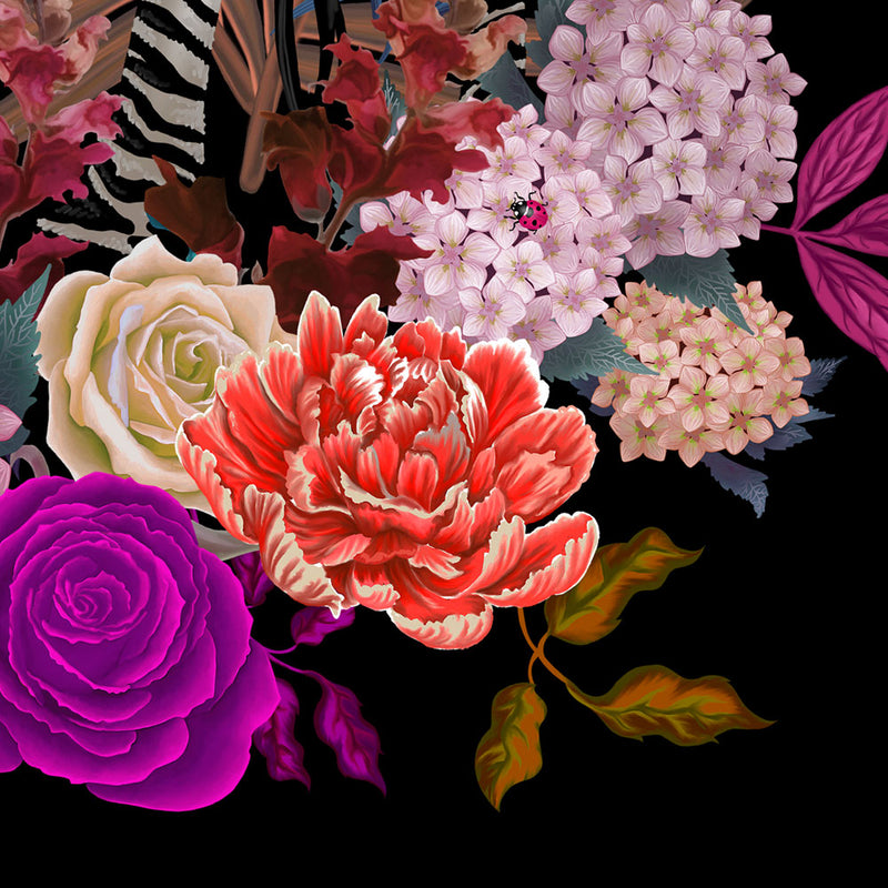 Flowers detail from Wall Art Print in Pink and Black by Designer, Becca Who