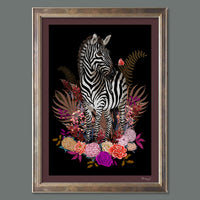 Zebra and Flowers Wall Art Print in Pink and Black by Designer, Becca Who
