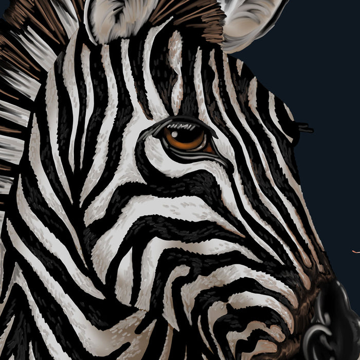 Zebra Wild Blooms in Navy Blue | Wall Art Print