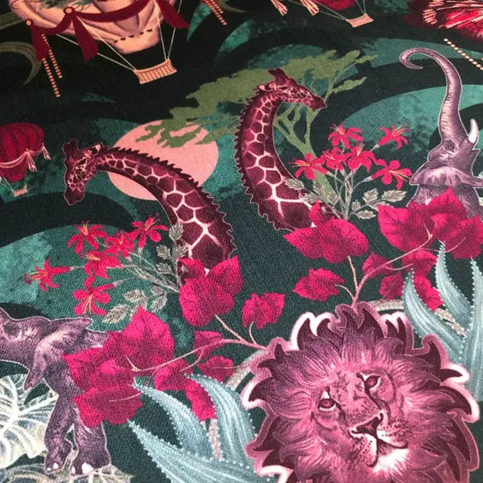 Emerald Green African Animals Fabric for Statement Upholstery and Furnishing by UK Designer, Becca Who