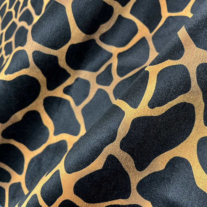 Gold & Black Giraffe Print Velvet Fabric by Designer Becca Who
