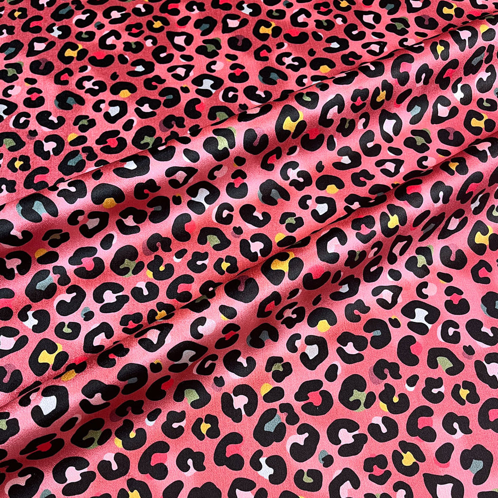 Colourful Pink Leopard Print Velvet Fabric Sample 