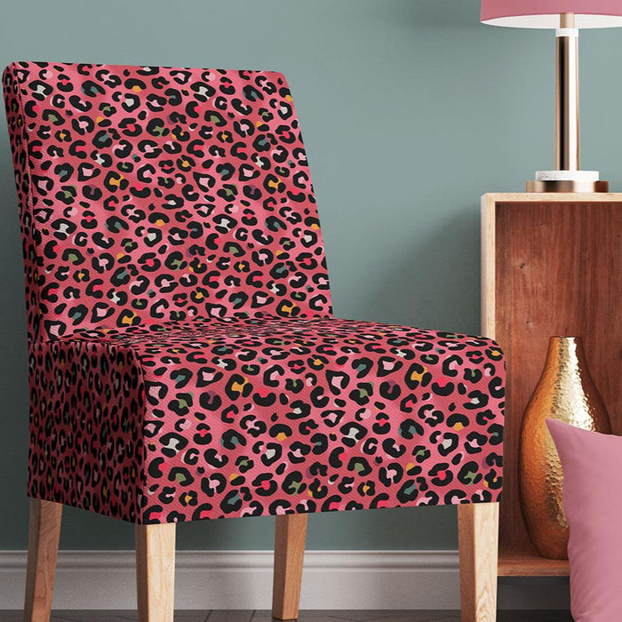 Colourful Pink Leopard Print Designer Velvet Furnishing, Upholstery & Curtain  Fabric