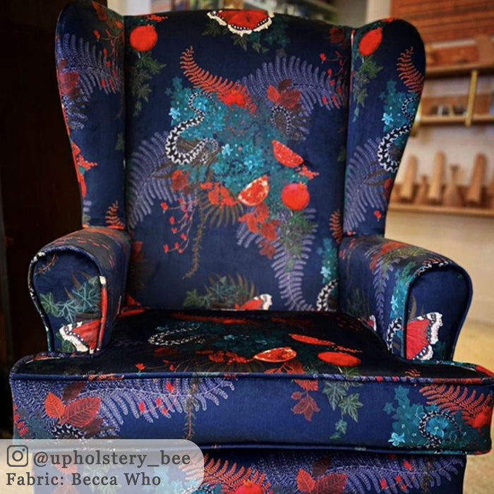 Dark Blue Bold Pattern Velvet Fabric for Upholstery by Designer, Becca Who