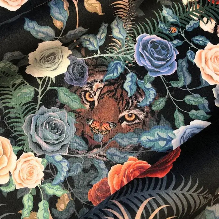 Bengal Rose Garden in Fierce | Dark Floral Velvet Fabric