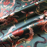 Dark Green Patterned Velvet Fabric for Upholstery & Soft Furnishings by Designer, Becca Who