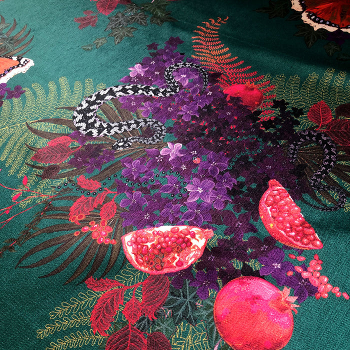 Bold Deep Green Snakes Patterned Velvet Designer Fabric for Upholstery & Curtains by Becca Who