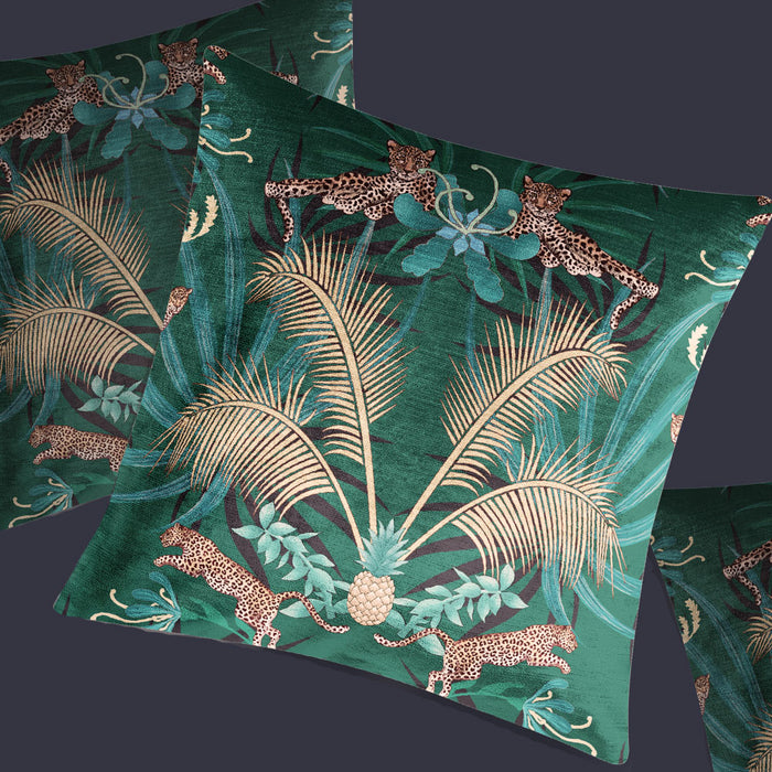Bold, Luxurious Leopards Furnishing Fabric in Green & Gold by UK Designer, Becca Who