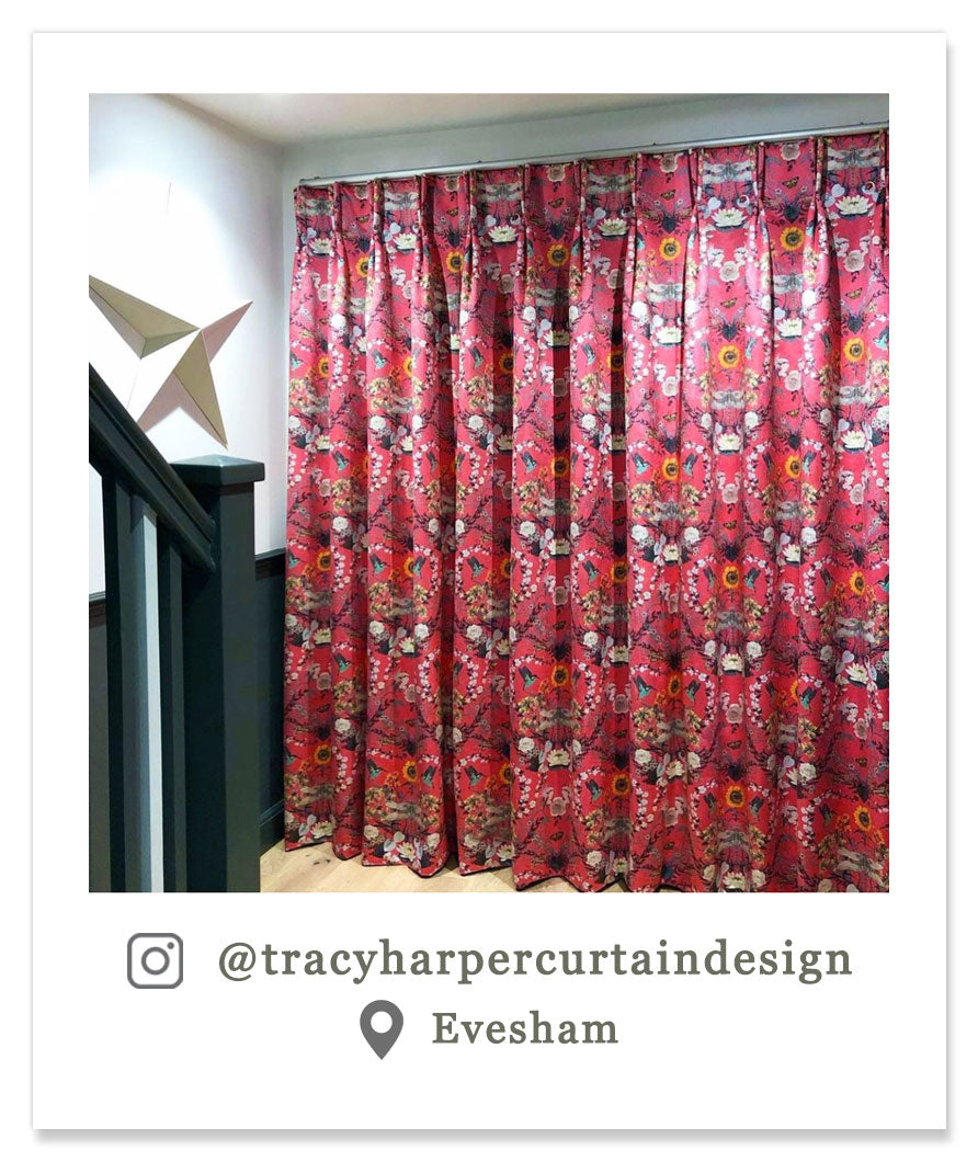 Bright Pink Patterned Curtain Fabric Velvet by Designer Becca Who