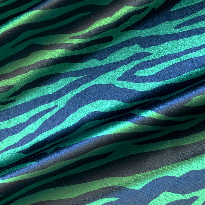 Bold Zebra Print Velvet Furnishing Fabric in Green & Blue