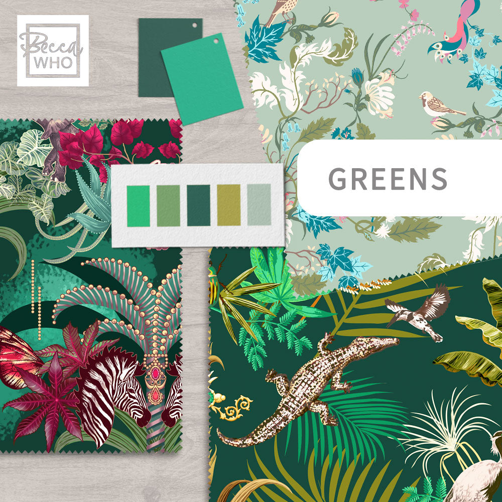 Green Fabric for Interiors, Upholstery, Curtains and Soft Furnishings by Designer, Becca Who