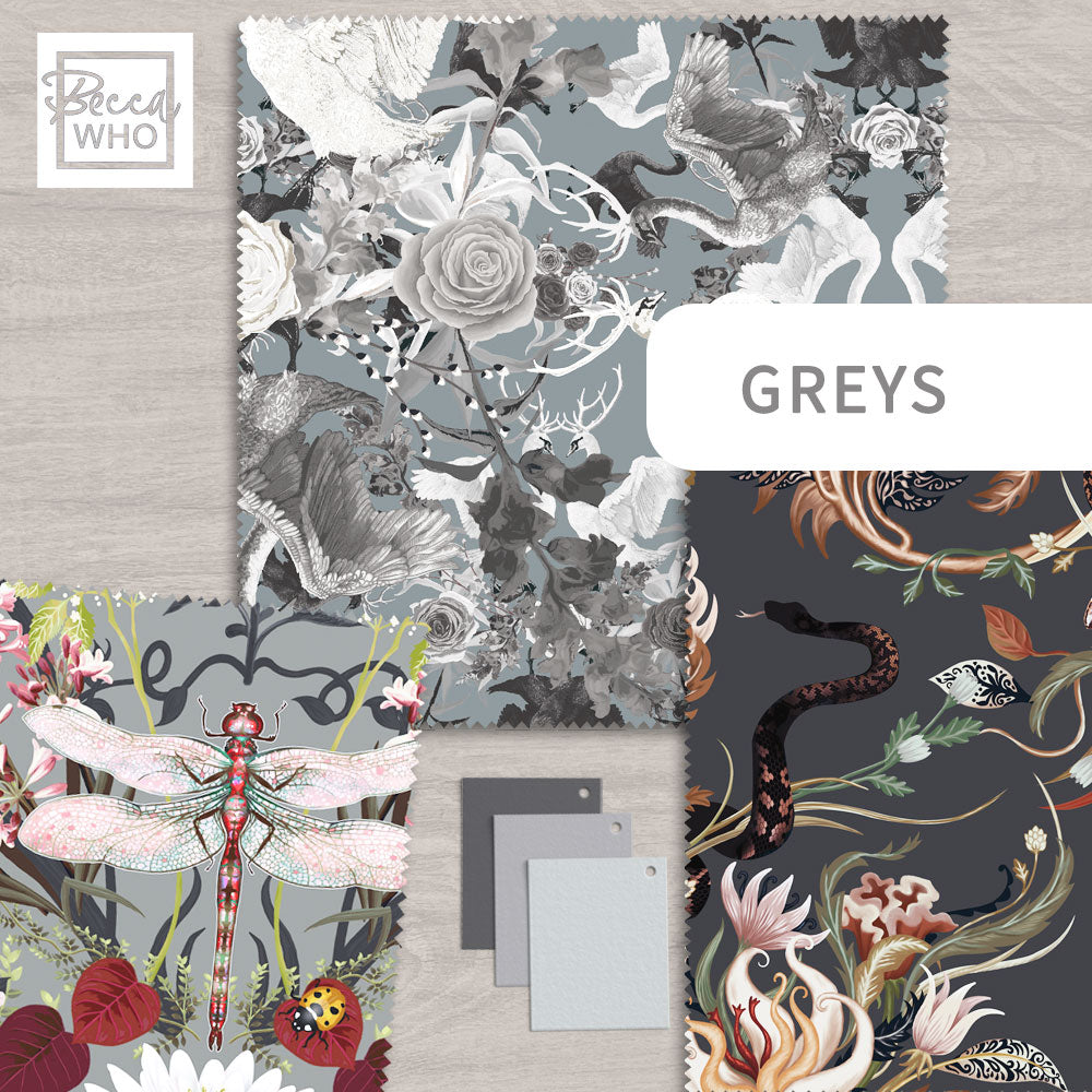 Grey Fabric for Interiors, Upholstery, Curtains and Soft Furnishings by Designer, Becca Who
