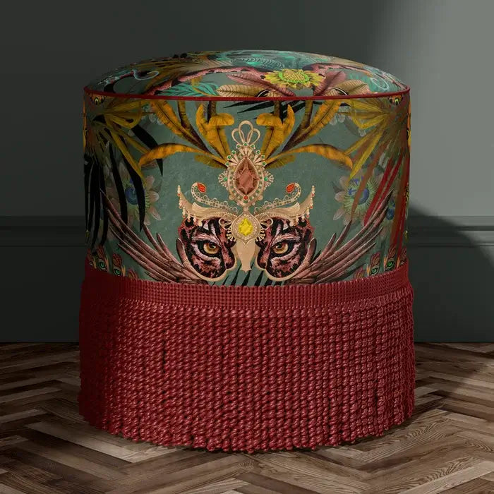 Jade Green Jungle Print Velvet Patterned Fabric for Statement Upholstery and Unusual Furnishings by Designer, Becca Who