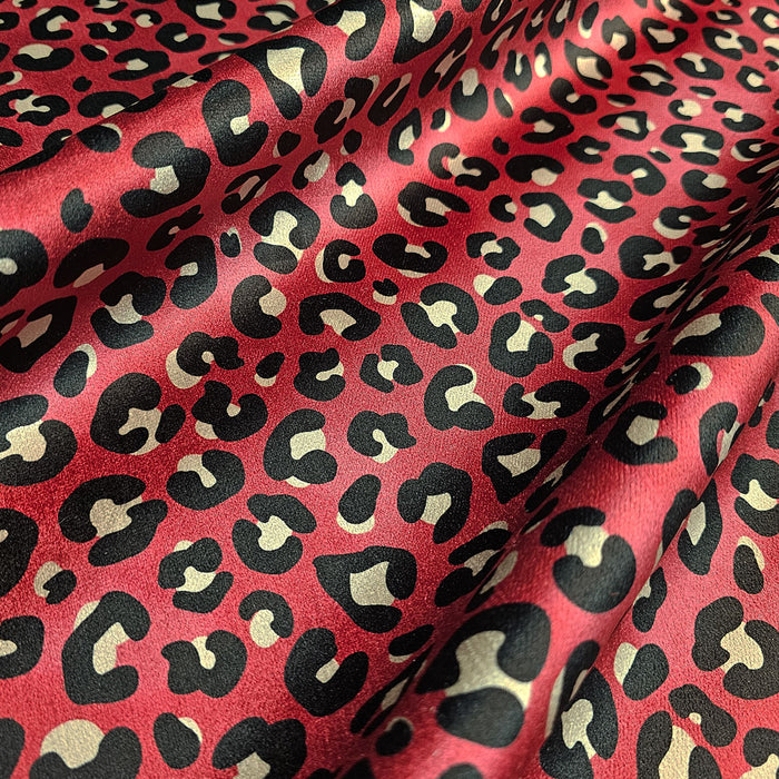 Burgundy Leopard Print Velvet Designer Furnishing Fabric