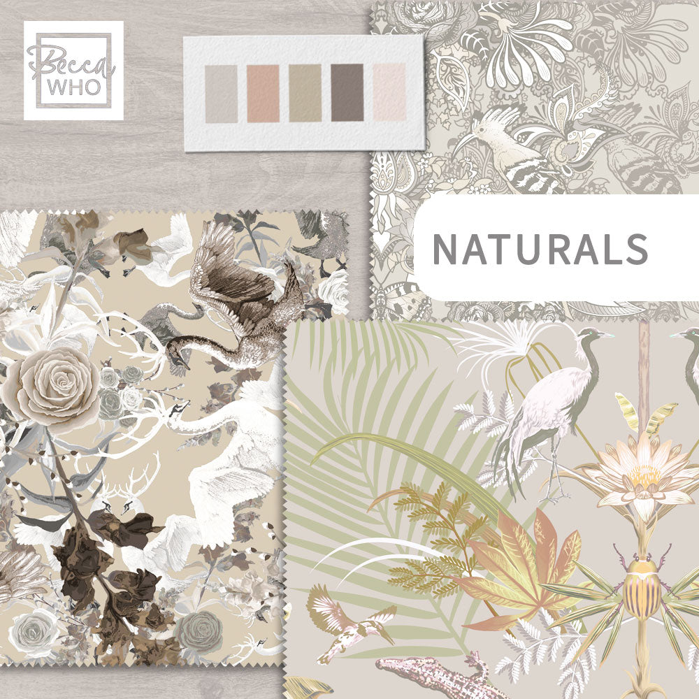 Natural colours Fabric for Interiors, Upholstery, Curtains and Soft Furnishings by Designer, Becca Who