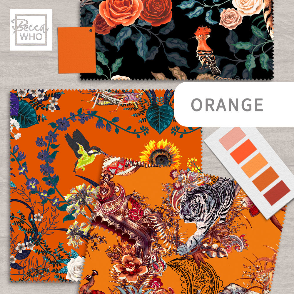 Orange Fabric for Interiors, Upholstery, Curtains and Soft Furnishings by Designer, Becca Who