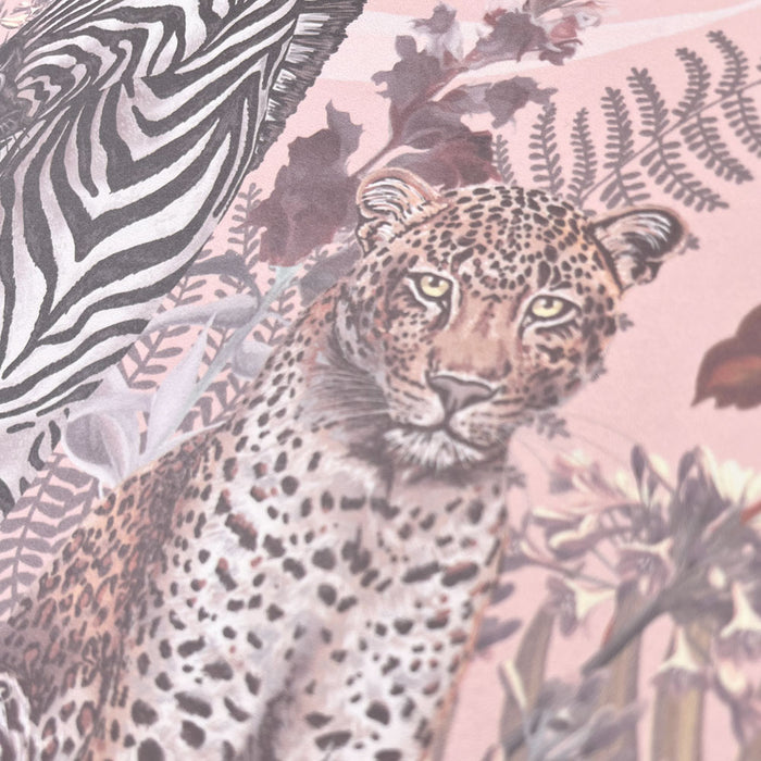 African Animals Bedroom Wallpaper in Peach by Designer, Becca Who