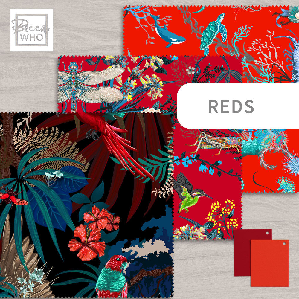 Red Fabric for Interiors, Upholstery, Curtains and Soft Furnishings by Designer, Becca Who