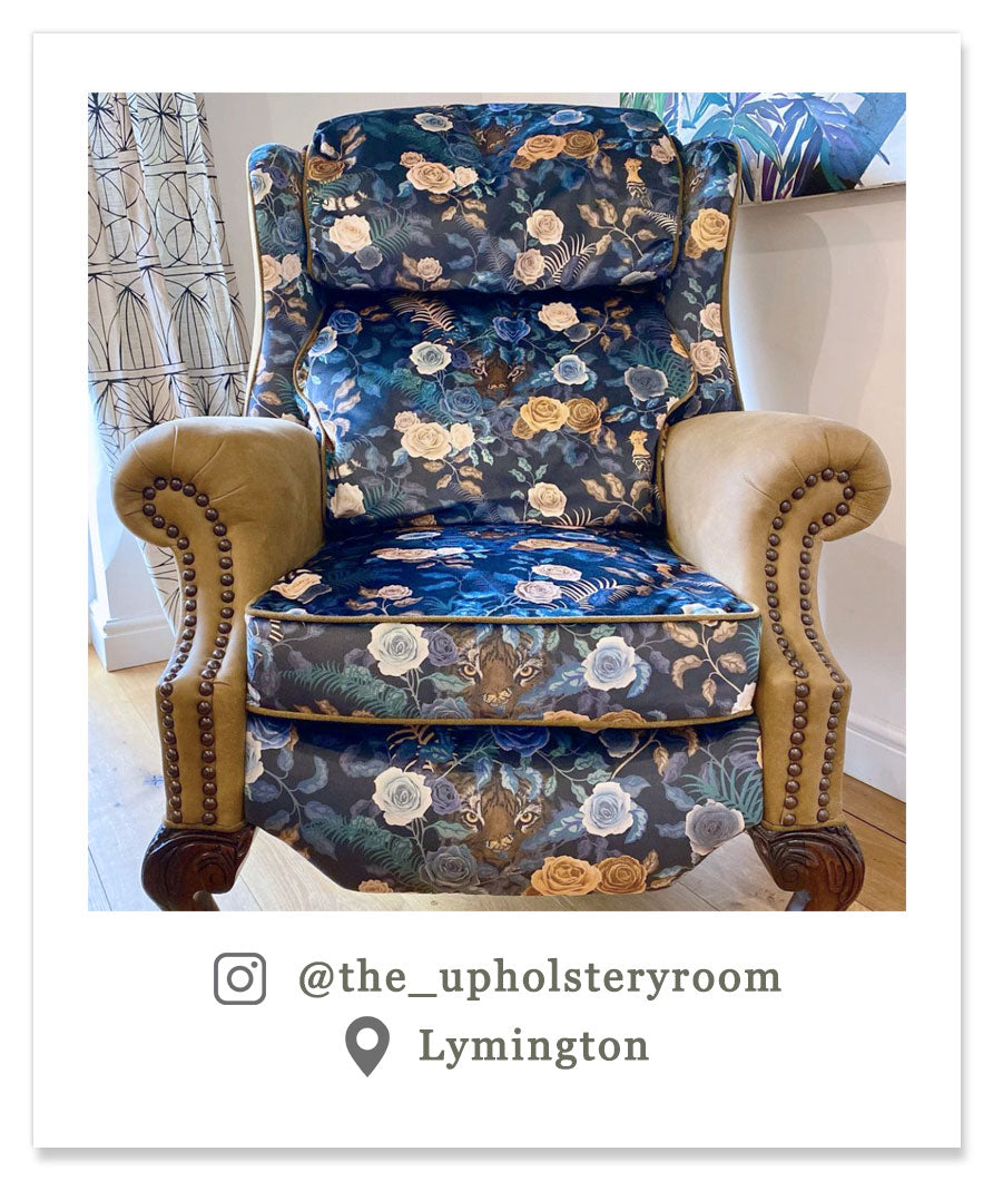 Upholstery Fabric Dark Blue Floral Velvet by Designer Becca Who