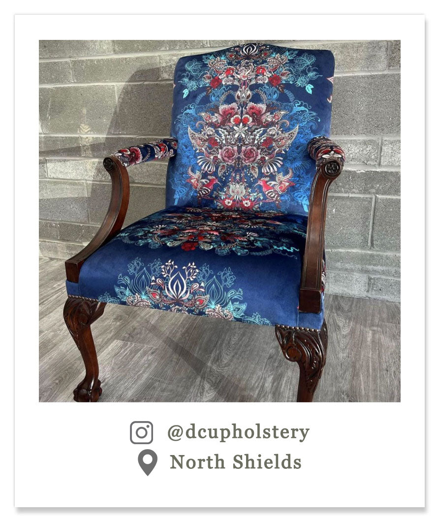 Upholstery Fabric Dark Blue Patterned Velvet by Designer Becca Who