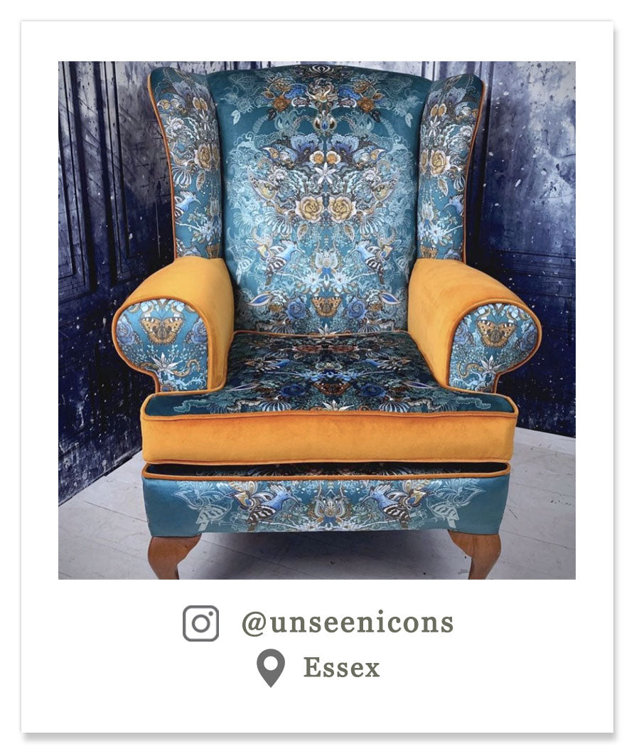 Upholstery Fabric Teal Blue Pattern on Velvet by Designer Becca Who