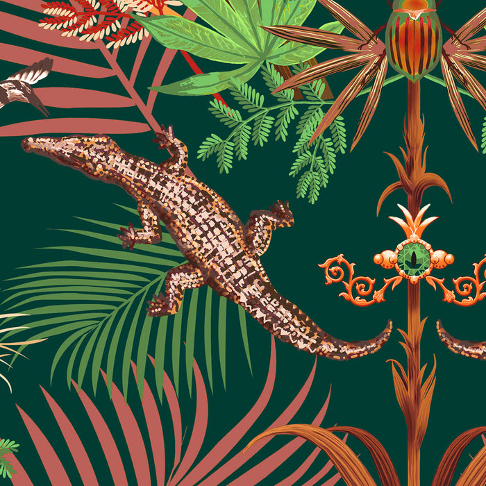 Crocodilia in Green & Coral | Wall Art Print