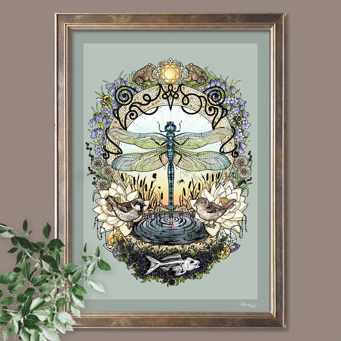 Dragonfly Dance in Soft Green | Wall Art Print
