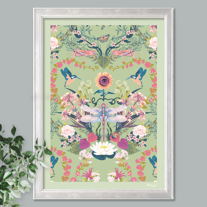 Garden Treasures in Green | Dragonfly Art Print
