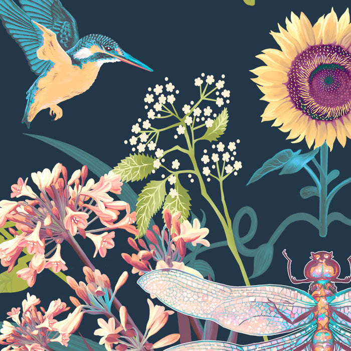 Garden Treasures in Navy | Dragonfly Wall Art Print