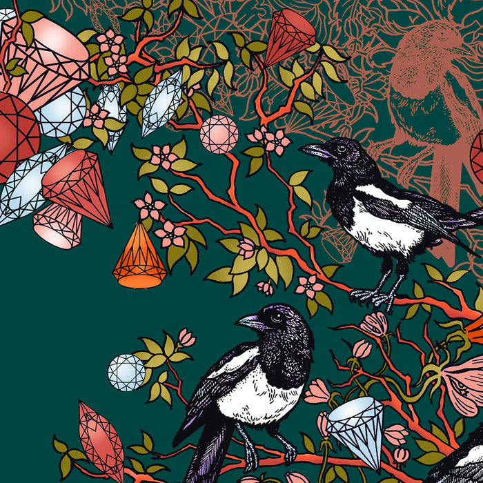 Magpie Love in Green | Art Print