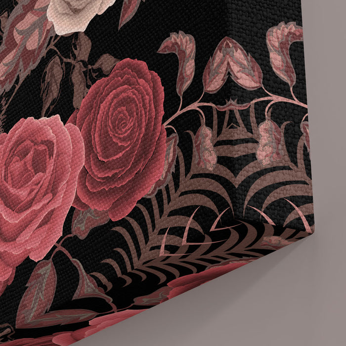 Framed Canvas Print Wall Art in Pink & Black with Floral & Tiger Details by Designer, Becca Who