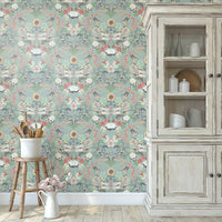 Garden Treasures in Mint Green | English Country Floral Wallpaper