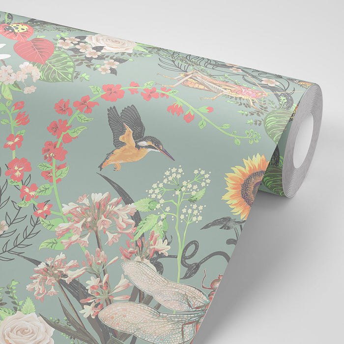 Garden Treasures English Country Floral Wallpaper in Mint Green by Becca Who