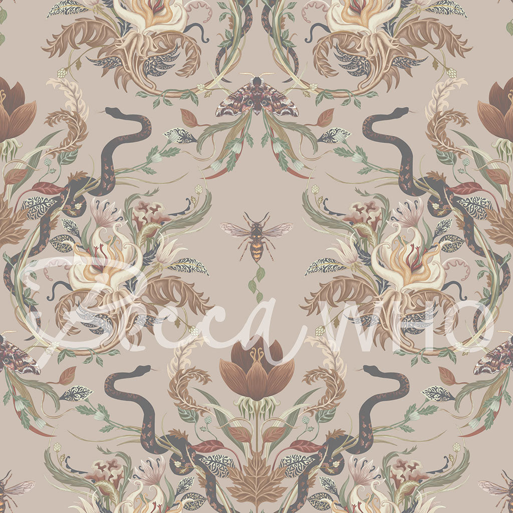 Serpentwined in Earthen Natural | Luxury Designer Wallpaper