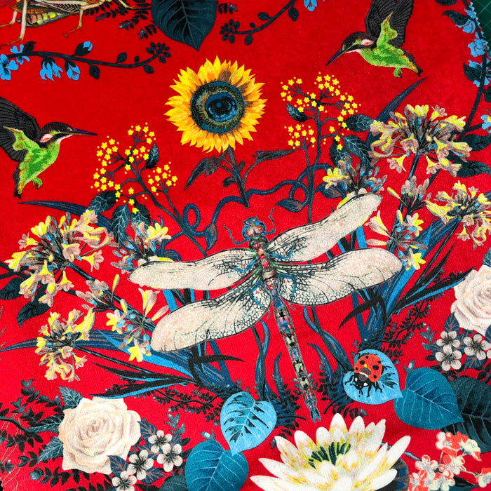 Garden Treasures in Scarlet Red | Patterned Velvet Fabric