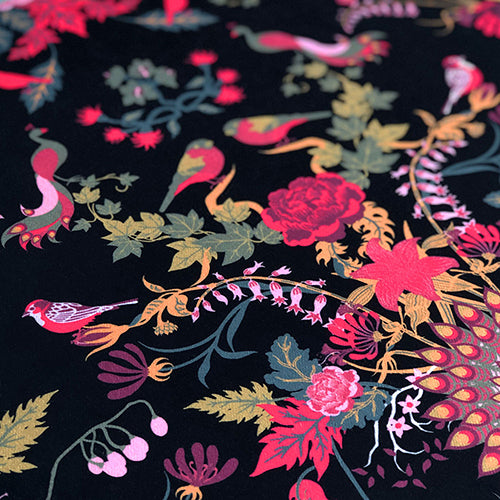 Black and Pink Dark Floral Patterned Velvet Upholstery Material