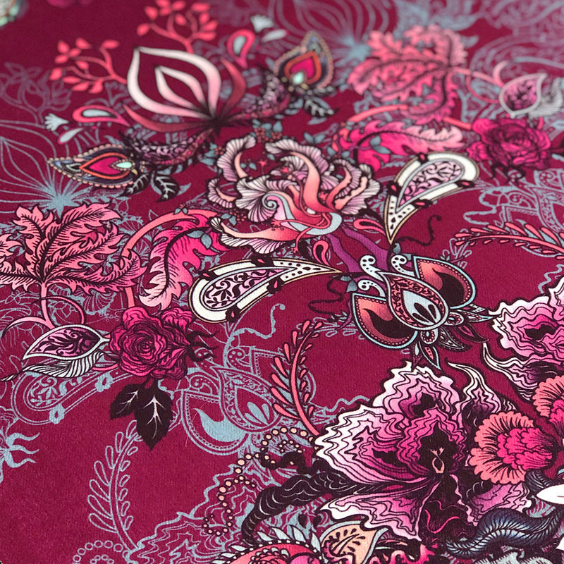Claret Decorative Patterned Velvet Fabric for Upholstery and Curtains by Designer, Becca Who