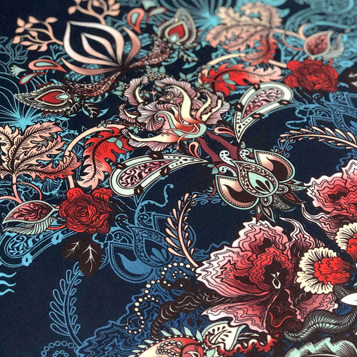 Eden in Twilight | Blue Patterned Velvet Fabric