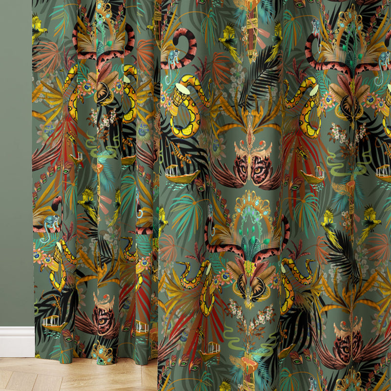 Designer Fabrics for Curtains Amazon Patterned Velvet in Jade by Becca Who