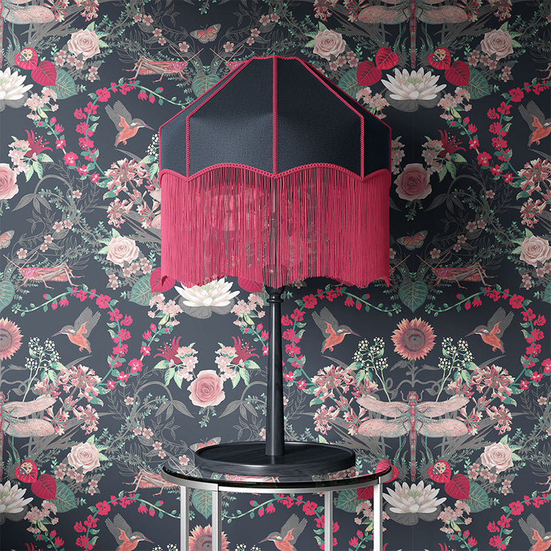 Floral Wallpaper Blue and Pink by Designer Becca Who