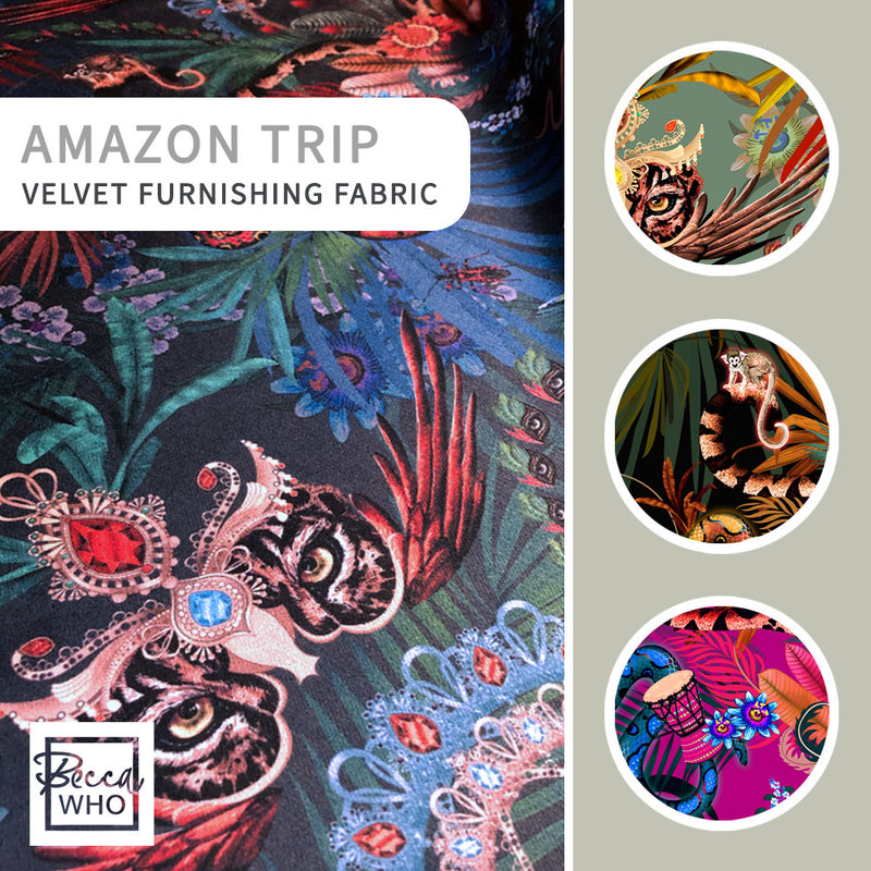Amazon Jungle Print on Velvet Fabric for Interiors & Upholstery by Designer Becca Who